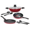 Milton Pro Cook Kitchen Pride Plus Granito I Set of 7 Non Stick Cookware | Non Induction I Cooking Pan, Kadhai with Lid, Tawa, Nylon Laddle & Spatula I Maroon Metallic