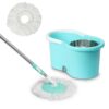 BonKaso Plastic Spin Mop Bucket, Moppers for Cleaning Floor, Mop Set Extendable Handle, Removable Wringer 360° with Floor Cleaner Mopping Stick (Round Mop with Steel Wrangler)