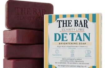 Clarity Labs | DETAN BRIGHTENING SOAP | (Pack of 4) | Tan Removal | KOJIC ACID SOAP | Niacinamide | Vitamin C Kojic | Dark Spot Removal | Even Skin Tone | Glowing Brighter Skin | Reduces underarm pigmentation