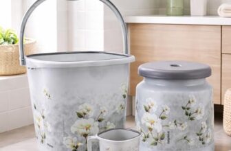 Nayasa Marble 3 Pcs Bathroom Set | Bucket 18 L + Mug 1.5 L + 508 Stool | Bathroom Set | Bath Set for Bathroom | Grey