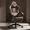 BAYBEE Drogo Multi-Purpose Ergonomic Gaming Chair with 7 Way Adjustable Seat, Head & USB Massager, PU Leather Lumbar Pillow Home & Office Chair with Full Reclining Back Footrest (Emperor Brown)