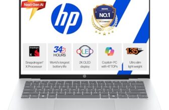 HP OmniBook 5 OLED (Previously Pavilion), Snapdragon X Processor (16GB LPDDR5x, 1TB SSD) 2K, 14”/35.6cm, Win11, M365 Basic(1yr)* Office24, Silver, 1.35kg, he0015QU, Light-Weight, Next-Gen AI Laptop