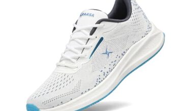 Kraasa Men’s Running Shoes | Breathable Mesh Upper | Lightweight Phylon Sole | Cushioned EVA Insole | Comfortable Sports & Casual Sneakers WhiteSky UK 8