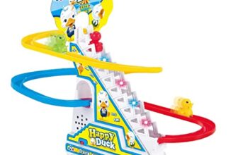 Kids Mandi Duck Roller Coaster Slide Toy Set |3 Cute Ducklings Climbing Stairs automatically with Lights & Music | Electric Duck Chasing Race Track Set | Small ducks climbing stairs toy set