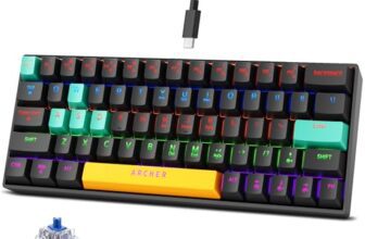 Archer Tech Lab Wired Mechanical Gaming Keyboard| 60% Compact, 63 Keys+ 26 Anti-Ghosting, Blue Switches Tactile Feedback, 17 RGB Effects, 50 Million Clicks for Laptop Mac PS4 PS5 Xbox (Astra M400)