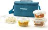 BOROSIL Teal Universal Bag, 4 Pc (320ml x 2 Square + 240ml x 2 Round) Office Tiifin 4 Containers Glass Office Lunch Box(1120 ml)