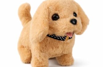 ABTER Interactive Walking Puppy Toy with Sound Effects, Battery-Operated Electronic Pet, White Plush Dog with Nodding Head, Wagging Tail and Barking Sounds, Educational Gift for Kids (Brown)
