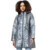 Campus Sutra Women’s Grey Vinyl Puffer Regular Fit Bomber Jacket For Winter Wear | Standing Collar | Full Sleeve | Zipper | Casual Jacket For Woman & Girl