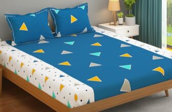 MollisHomes Bedsheets for Double Bed with 2 Pillow Covers|152TC, 100% Cotton Double bedsheet with Pillow Cover|225 x 250cm|Blue & White, Triangle Pattern|Home Decor |Ideal for Festive Gifting