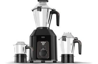 Havells Hexo Plus 1100 Watt Mixer Grinder | 3 Stainless Steel Jars with Handle | 22000 RPM High-Speed Motor | 100 Min Continuous Runtime | Metal Jar Base | 5 Year Motor Warranty (Black)