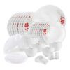 CELLO Scarlet Bliss Dazzle Series Opalware Dinner Set of 49 Pieces for Family of 6 | Bone-Ash Free & Leadfree Opal Glass, Microwave & Dishwasher Safe, Plates & Bowls Crockery Set for Dining & Gifting