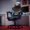 DROGO Aura Limited Edition Gaming Chair | Ergonomic High-Back Design Chair with Footrest | Premium PU Leather | Armrests | Computer Chair with Adjustable Neck & Lumbar Support (Black/Blue)