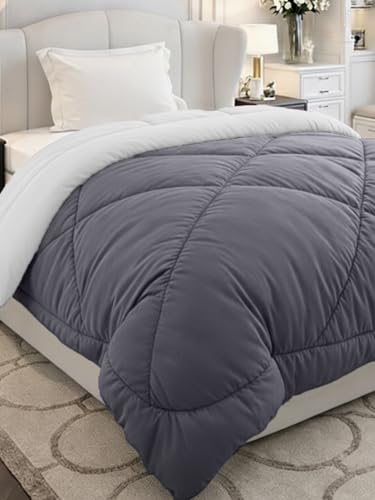 Monte Carlo Polyester Comforter Double Bed | 200 GSM Lightweight & Reversible | Soft Quilt for Mild Winter | Easy Care All Season Comforter (Blue/Grey) | 87 x 94 Inches