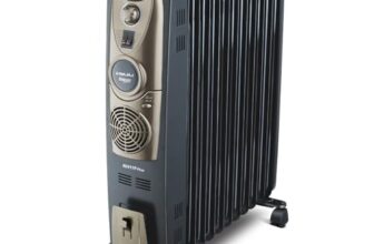 Bajaj Majesty RH 11F Plus Oil Filled Radiator Room Heater with Fan (Black/Golden) – 2500 Watts