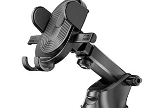 amazon basics Universal Car Mobile Holder for Dashboard with One Touch Mechanism- Expandable, Rotatable & Double Shift Locking for Windscreen and Car Accessories for Dashboard (Black)