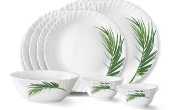 Larah by Borosil Crescent Fluted Series Opalware Dinner Set | 13 Pieces for Family of 4 | Microwave & Dishwasher Safe | Bone-Ash Free | Crockery Set for Dining & Gifting | Plates & Bowls | White