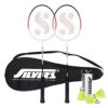 Silver’s Aluminium Stricker Badminton Kit (2 Racquets with Full Cover, 1 Box Plastic Shuttlecock Pack of 3)(Red/White)