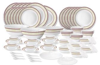 Larah by Borosil Elega Fluted Series Opalware Dinner Set | 66 Pieces for Family of 6 | Microwave & Dishwasher Safe | Bone-Ash Free | Crockery Set for Dining & Gifting | Plates & Bowls | White