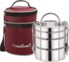 neelam Stainless Steel Lunch Box/Tiffin with Bag, 3-Tier Container, 1100 ml, Hot & Cold Leak-Proof, Compact & Durable, Perfect for Office, School, Picnic and Travel, Silver