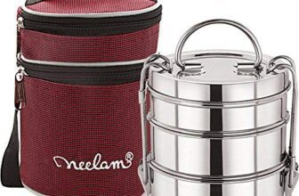 neelam Stainless Steel Lunch Box/Tiffin with Bag, 3-Tier Container, 1100 ml, Hot & Cold Leak-Proof, Compact & Durable, Perfect for Office, School, Picnic and Travel, Silver