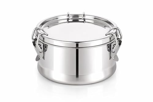 Zestka Stainless Steel Leakproof Tri-Lock Lunch Box, Airtight Tiffin Box, Spill-Proof Mini Snack Container | Compact Snack Box for Kids & Adults, Office & School Use(Silver-500ml)