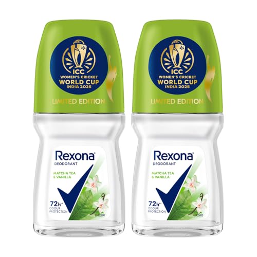 Rexona Matcha Tea & Vanilla Antiperspirant Roll-On | for Women |72H Odour Protection | Limited Edition Pack – ICC Women’s Cricket World Cup India 2025 |50 ML (Pack of 2)