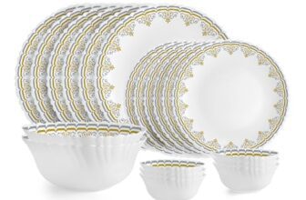 Cello Dazzle Series Victor Opalware Dinner Set | 20Pcs | White | Service for 6 | Microwave & Dishwasher Safe | Light-Weight & Durable | Chip & Scratch Resistant | Best for Special Occasion & Gifting