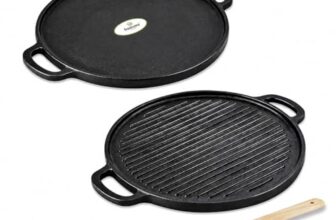 Freshome Cast Iron 2-in-1 Dosa Tawa & Grill with Wooden Spatula (30cm) | Double-Sided Tawa/Pan for Roti, Dosa, Chapati, Fish & Steak | Naturally Nonstick, Gas & Induction Cookware | Reversible Cooking