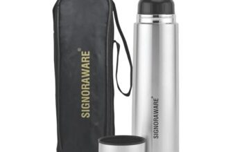 SignoraWare Bullet Stainless Steel Vaccum Insulated ISI Certified Cola Bottle with Protective Cover | Airtight & Leakproof | Hot & Cold for Hours | Durable Flask for Outdoor Use ( 1Ltr | Steel )