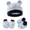 Bembika Cotton Baby Mittens – Soft, Non-Slip Baby Mittens & Socks for Winter, Warm Infant Cap for Scratching, 0-3 Months, Newborn Baby Mittens-(Navy Blue)