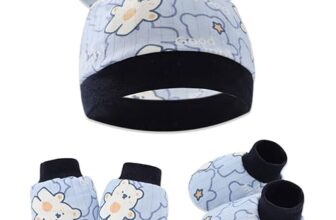 Bembika Cotton Baby Mittens – Soft, Non-Slip Baby Mittens & Socks for Winter, Warm Infant Cap for Scratching, 0-3 Months, Newborn Baby Mittens-(Navy Blue)