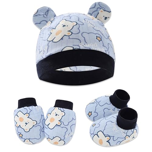 Bembika Cotton Baby Mittens – Soft, Non-Slip Baby Mittens & Socks for Winter, Warm Infant Cap for Scratching, 0-3 Months, Newborn Baby Mittens-(Little Dinosaur)