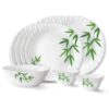 Larah by Borosil Bamboo Leaves Fluted Series Opalware Dinner Set | 13 Pieces for Family of 4 | Microwave & Dishwasher Safe | Bone-Ash Free | Crockery Set for Dining & Gifting | Plates & Bowls | White