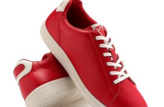 hummel Classic Pinnacle Casual Sneaker for Women Lightweight Breathable with Enhanced Comfort Cushioned Insole and Slip-Resistant Work and Play Casual Shoes- UK 5 Red & Whtie