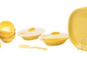 SignoraWare BPA Free Plastic Square Dinner Set | Microwave Safe | Unbreakable & Lightweight | Odor-Free | Great for Parties & Gatherings | Ideal for Regular Home Meals (Set of 23 pcs | LemonYellow)
