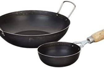 Amazon Brand – Solimo Sheet Metal Iron Cookware Set of 2 Pc (Induction Base Kadai 24 cm Dia, Tadka Pan 13 cm Dia) 100% Toxin-Free, Naturally Non-Stick, Long Lasting