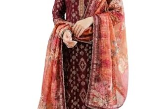 GoSriKi Women’s Viscose Straight Printed Kurta Pant with Dupatta (Falisha Maroon-GS_M_Maroon_Medium)