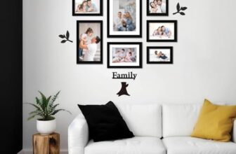 Amazon Brand – Solimo Family Tree Photo Frame Set Of 7|Mdf Plaque|Plexi Glass|Rectangular, Wall Mount Frame For Home And Office Decoration|Mixed Sizes (Black), 30L X 20W CM