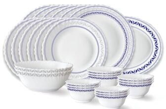 Larah by Borosil Jazzblue Fluted Series Opalware Dinner Set | 27 Pieces for Family of 6 | Microwave & Dishwasher Safe | Bone-Ash Free | Crockery Set for Dining & Gifting | Plates & Bowls | White