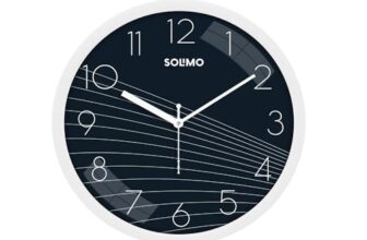 Amazon Brand – Solimo 11-Inch Classic & Modern and Stylish Silent Movement Wall Clock – White & Blue – Analog, Plastic