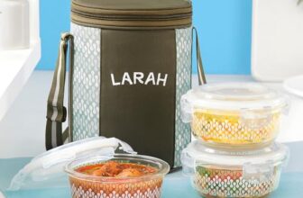 Larah Glassware Gracia Borosilicate Glass Lunchbox with Bag | 3pc Round Container Set (400 ml Each) | Microwave & Dishwasher Safe, Leakproof | Tiffin for Office, School, College | Green