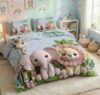 BSB HOME 7D Digital Printed Kids Double Bedsheet, Cloud Cotton Soft & Breathable Bedding for Kids Room, Cute Jungle Animals Theme (Elephant Lion Giraffe), Dusty Aqua, 90 x 100 Inches