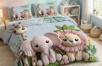 BSB HOME 7D Digital Printed Kids Double Bedsheet, Cloud Cotton Soft & Breathable Bedding for Kids Room, Cute Jungle Animals Theme (Elephant Lion Giraffe), Dusty Aqua, 90 x 100 Inches