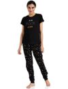 Amazon Brand – Symbol Women’s Cotton T-Shirt and Jogger Night Suit | Two Piece Set| Regular Fit (Available in Plus Sizes) (SLO-02 Cont_Moon Black_XL)