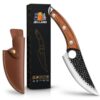 JB’S LAND Hand Forged Chef Knife 8 Inch | Razor Sharp High Carbon Stainless Steel Kitchen & Butcher Knife with Full Tang Wooden Handle, Leather Sheath for Meat, Fish, Vegetable & BBQ Cutting