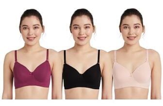 Amazon Brand – Symbol Women’s Cotton Stretch Padded Wire Free Medium Coverage T-Shirt Bra (Pack of 3) (BRA-13 Cont_Blck-Blush-Wine_40D)