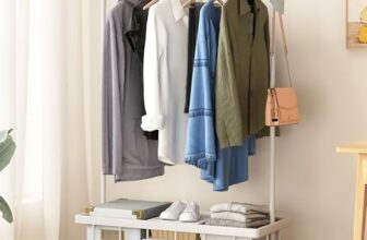 Story@Home Freestanding Metal Clothes Hanging Stand with Wheels, Bottom Storage Shelf & Coat Hanger for Clothes Hats or Bags | Garment Rack for Bedroom, Laundry, Entryway & Living Room – White