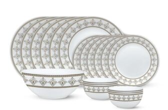 Larah by Borosil Syrah Kohinoor Series Opalware Dinner Set | 19 Pcs for Family of 6 | Microwave & Dishwasher Safe | Bone-Ash Free | Crockery Set for Dining & Gifting | Plates & Bowls | White