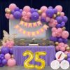 Mystic Toy Store 25th Birthday Decoration Items for Pink and Purple Theme Combination for Girls Princes | 50 Pcs Pink Purple Gold Balloon | Pink Birthday Banner | Balloon Pump | Arch Tape | Glue Dots