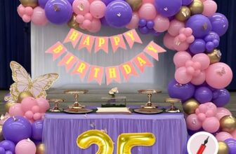 Mystic Toy Store 25th Birthday Decoration Items for Pink and Purple Theme Combination for Girls Princes | 50 Pcs Pink Purple Gold Balloon | Pink Birthday Banner | Balloon Pump | Arch Tape | Glue Dots